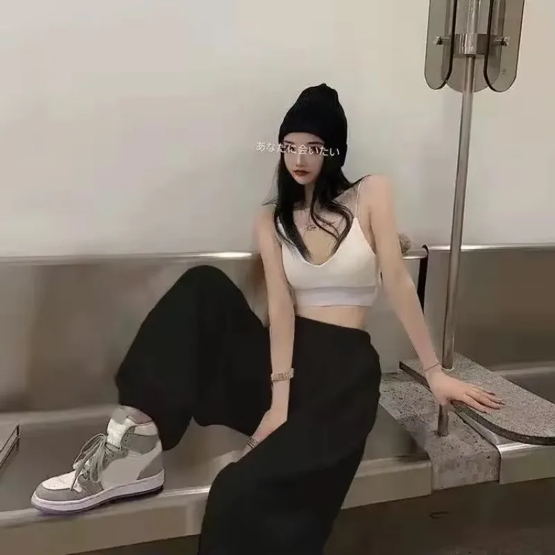 Sweatpants للنساء لربيع وصيف موضة كورية جديدة سراويل رياضية كبيرة الحجم بنطلون أسود للركض ملابس الشارع الشهير طقم مكون من قطعتين