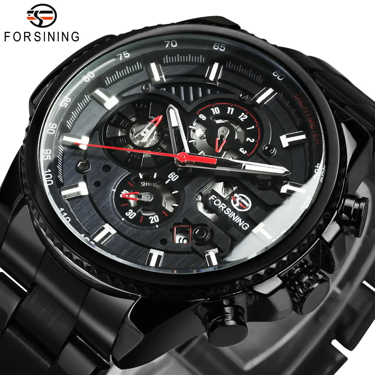 

Forsining Sports Mechanical Watch for Men Multifunctional Dial Luminous Military Fashion Automatic Watches Stainless Steel Strap