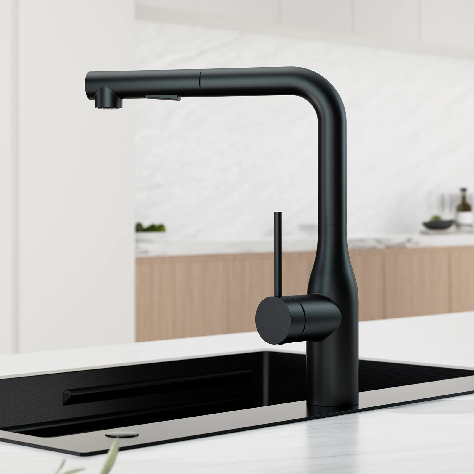 Robinet de cuisine avec douchette extractible, robinet mélangeur de cuisine en acier inoxydable noir, 360° °   Robinet d'évier de cuisine pivotant avec 2 modes de pulvérisation
