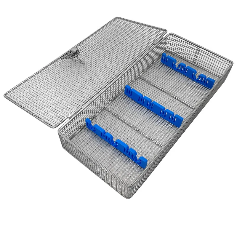 SUS304 Medical precision Silicone medical Instruments Endoscope Disinfection Sterilization Containers tray basket with Cover Lid