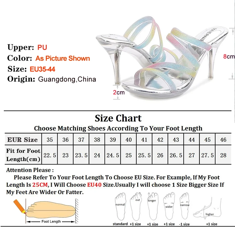 MAIERNISI أحذية نسائية 2025 صيف جديد النعال النساء كريستال شفاف كعب عدم الانزلاق الشرائح الإناث كعب رقيقة 8 سنتيمتر عالية الكعب #4