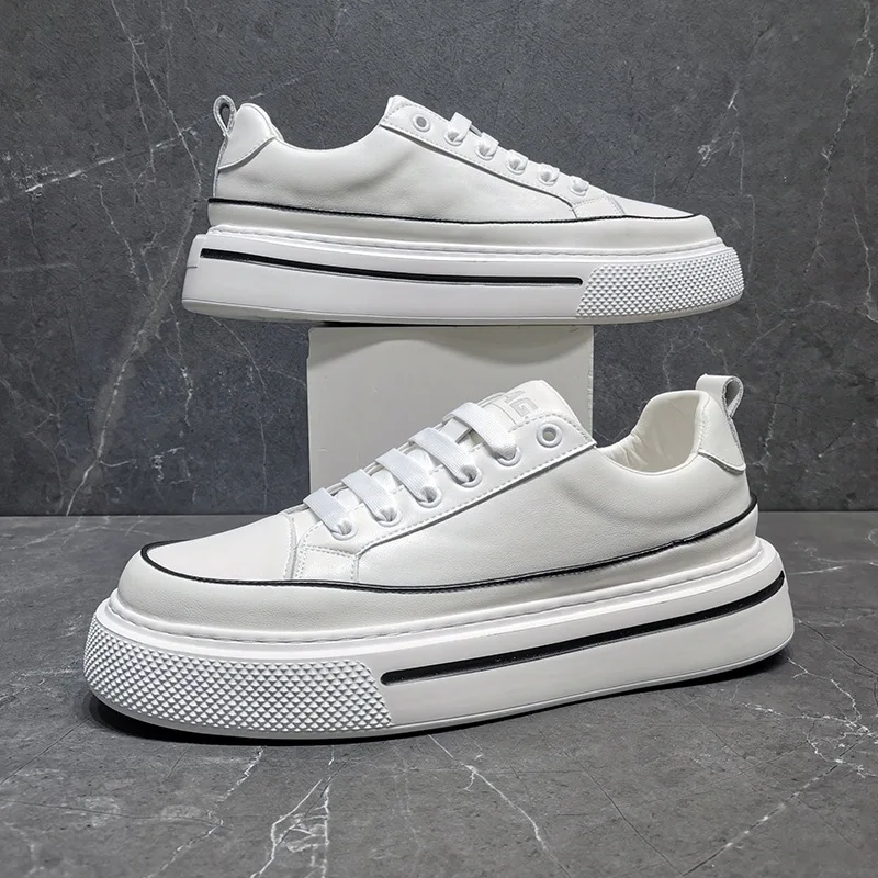 

England style men's casual flats platform shoes lace-up oxfords shoe black white genuine leather sneakers young street footwear