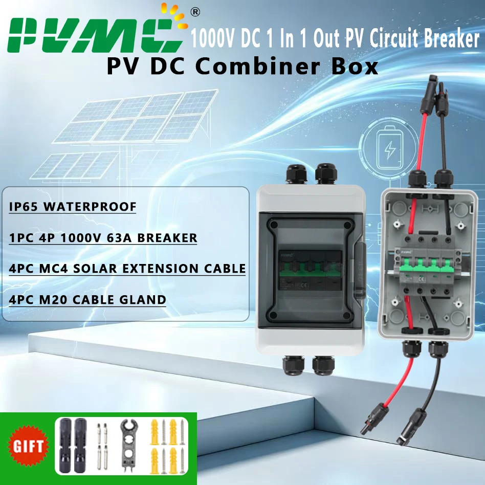 1-in 1-out Load DC 1000V 63A Solar PV DC Circuit Breaker Combiner Box Outdoor IP65 Waterproof