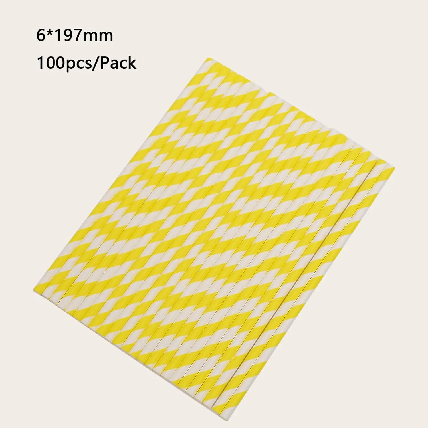 Yellow Stripes Paper Straws - Disposable Drinking Yellow White Straws - For Cake Pops in Birthday, Anniversary, Party Decor
