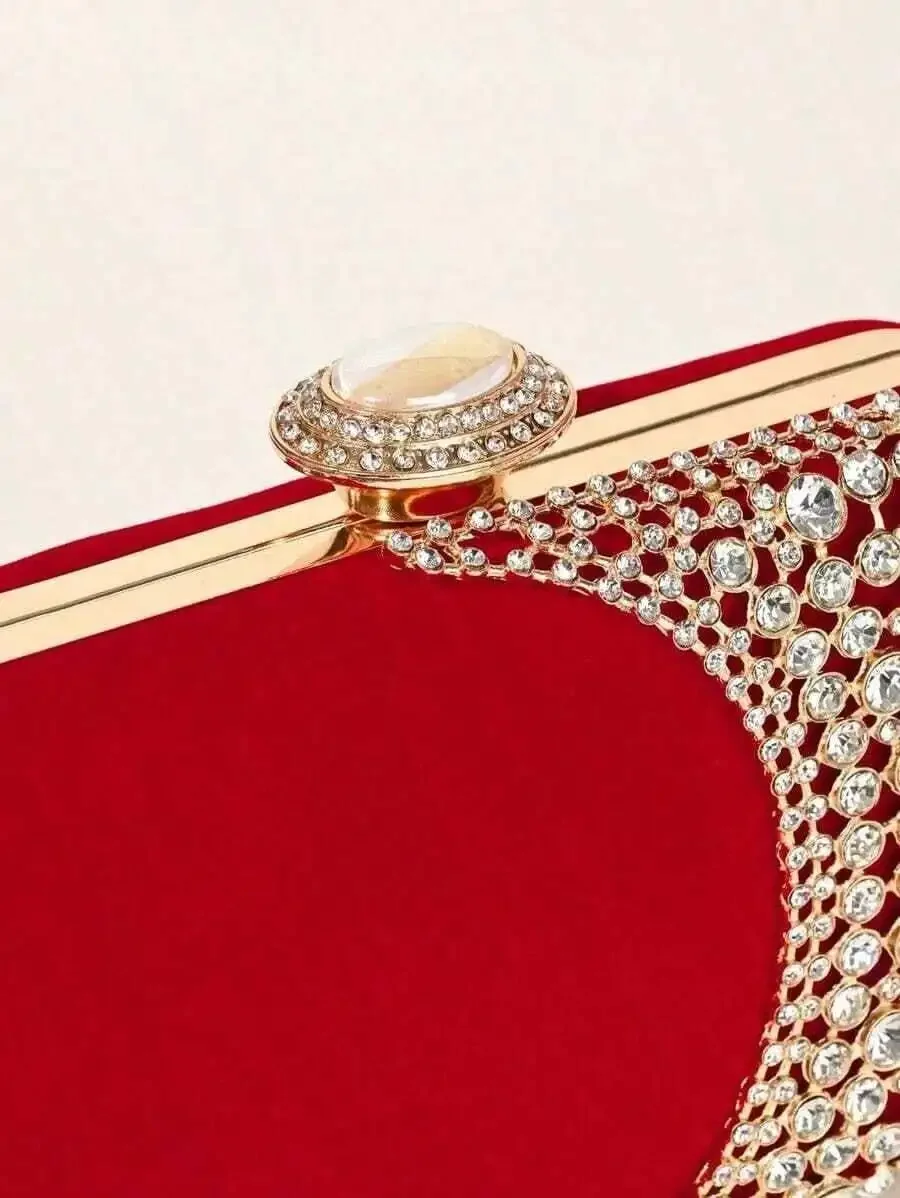 

Red Rhinestone Clutch Evening Bag For Women Formal Party Banquet