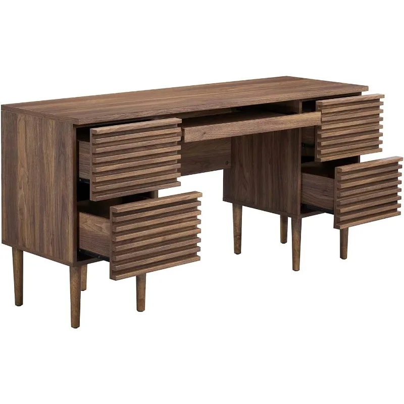 Modway Render Mid-Century Modern, Office Desk, Walnut