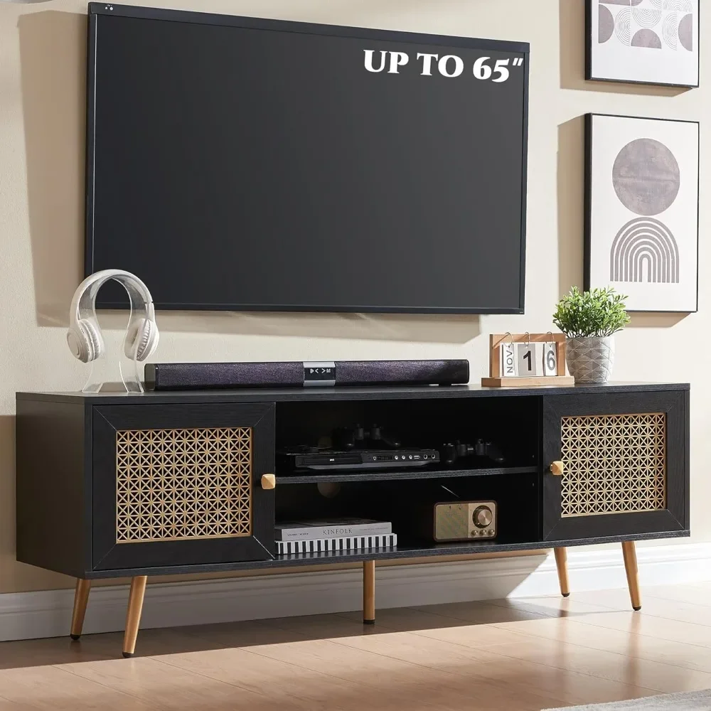 

Mid Century Modern TV Stand for 65 inch TV, Entertainment Center with Storage, Metal Mesh Decorated Cabinet Doors