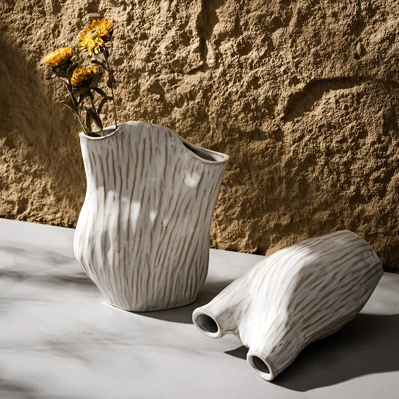 CAPIRON Double Mouth Ceramic Vase for Dried Flower Pampas Grass Home Decoration Wabi Sabi Nordic Interior Living Room Table