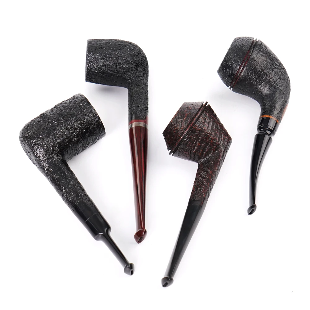 New 1set Silver Ring Tobacco Pipe 3mm Filter Briar Wood Pipe Classic Bent Smoking Pipe Large Smoke Accessory 10 tools