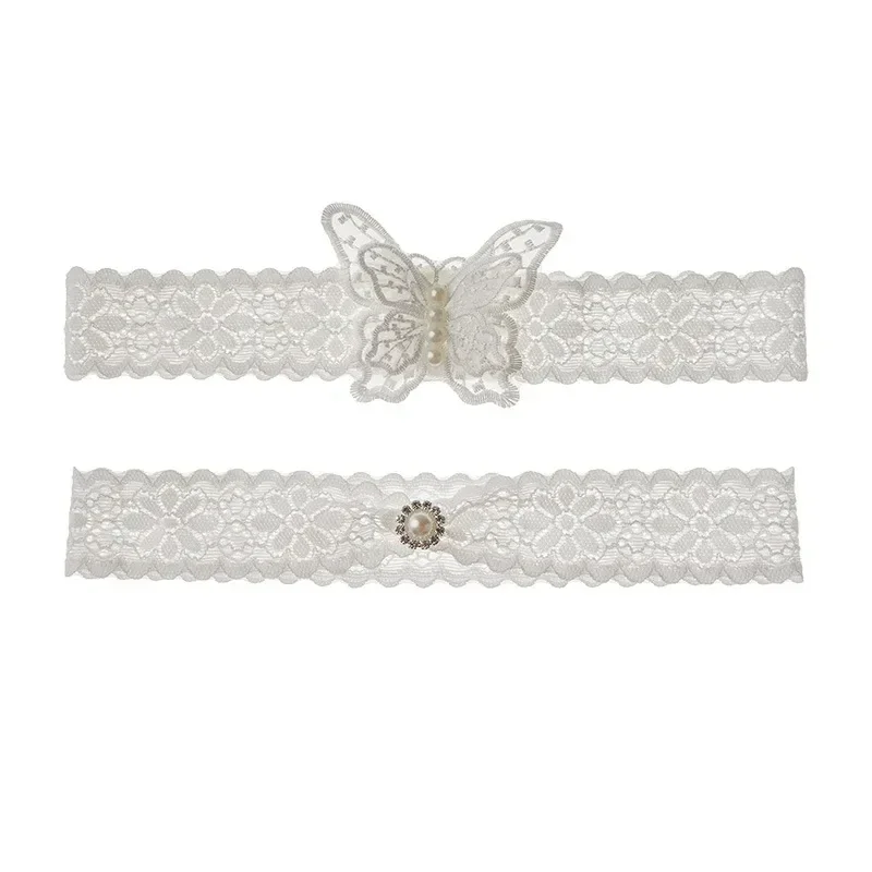 Sexy Soft Lace Wedding Bridal Garters Belts Women Butterfly Pearls Elastic Leg Ring for Party Evening Cosplay