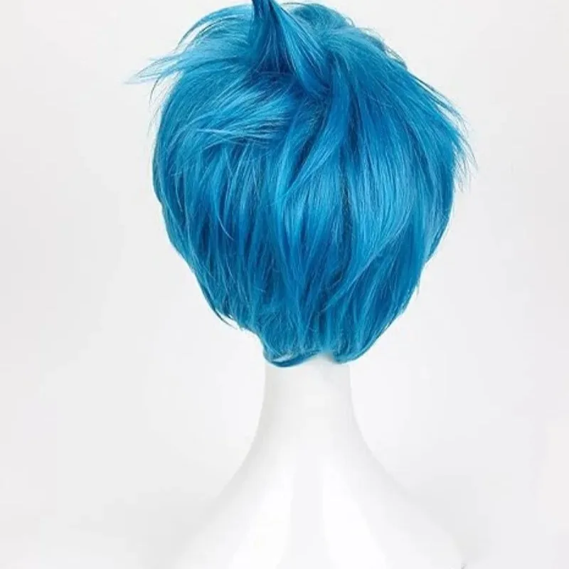 Peluca de película Inside Out Joy, pelo corto azul resistente al calor, pelucas de disfraz de Cosplay + gorro de peluca