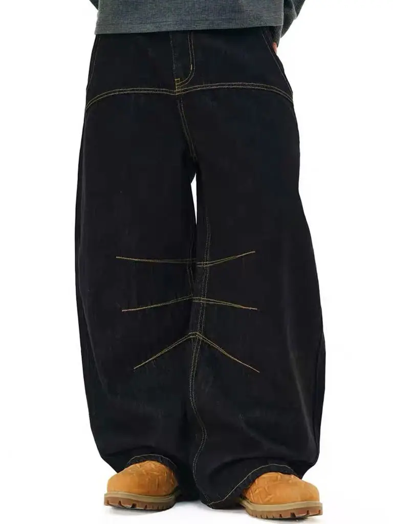 Мужские винтажные черные джинсы унисекс, весенние уличные брюки, спортивные штаны для молодых мальчиков, мужские прямые свободные повседневные широкие брюки