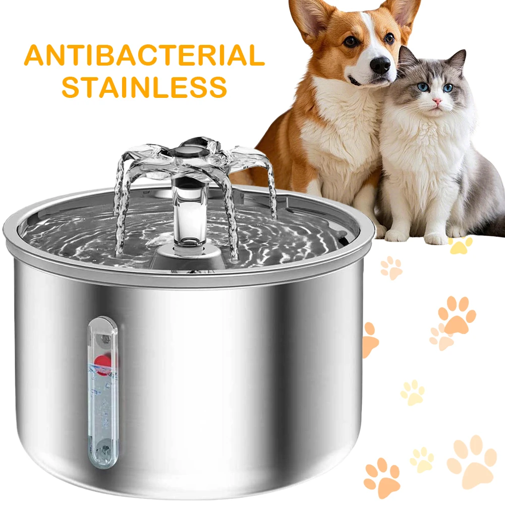 Fuente de agua automática para mascotas de 2L, bebedero para mascotas con filtro automático de acero inoxidable 304, bomba ultrasilenciosa, cuenco para perros y gatos