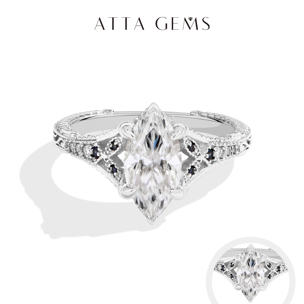 

ATTAGEMS кольцо с муассанитом огранки маркизы 2 карата с лабораторным сапфиром женское кольцо из стерлингового серебра 925 пробы роскошные свадебные украшения настраиваемые