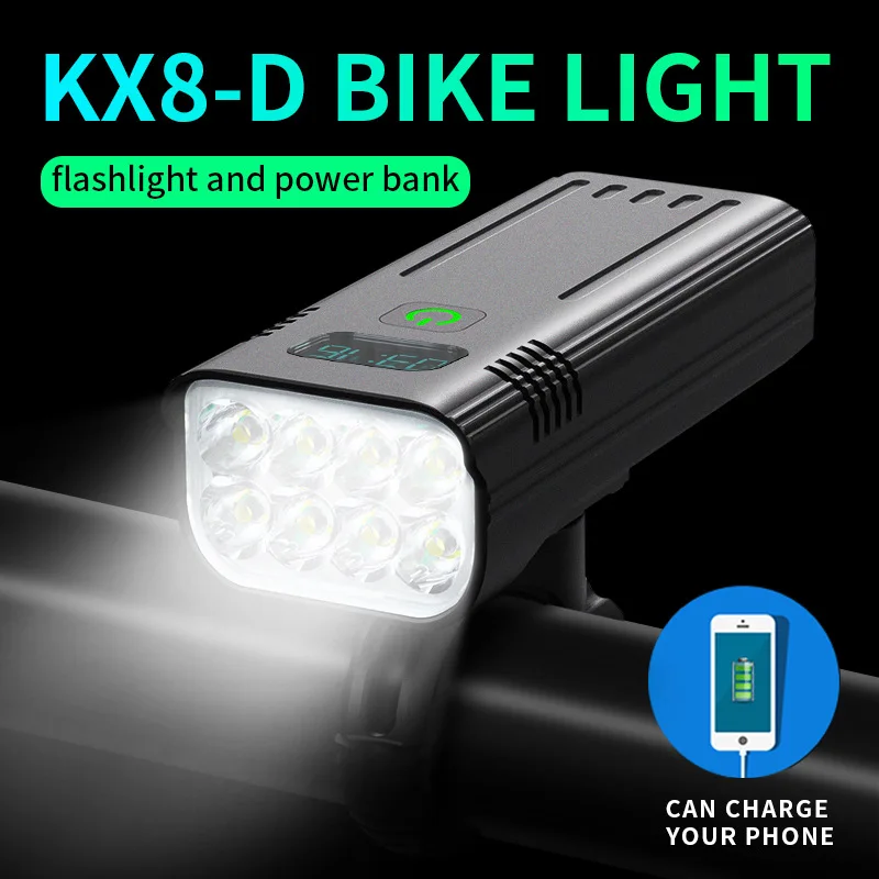 high-quality bike light Headlights USB Chargeable IPX5 waterproof 10000mAh power banks Headlight MTB Bicycle Light 8 LED