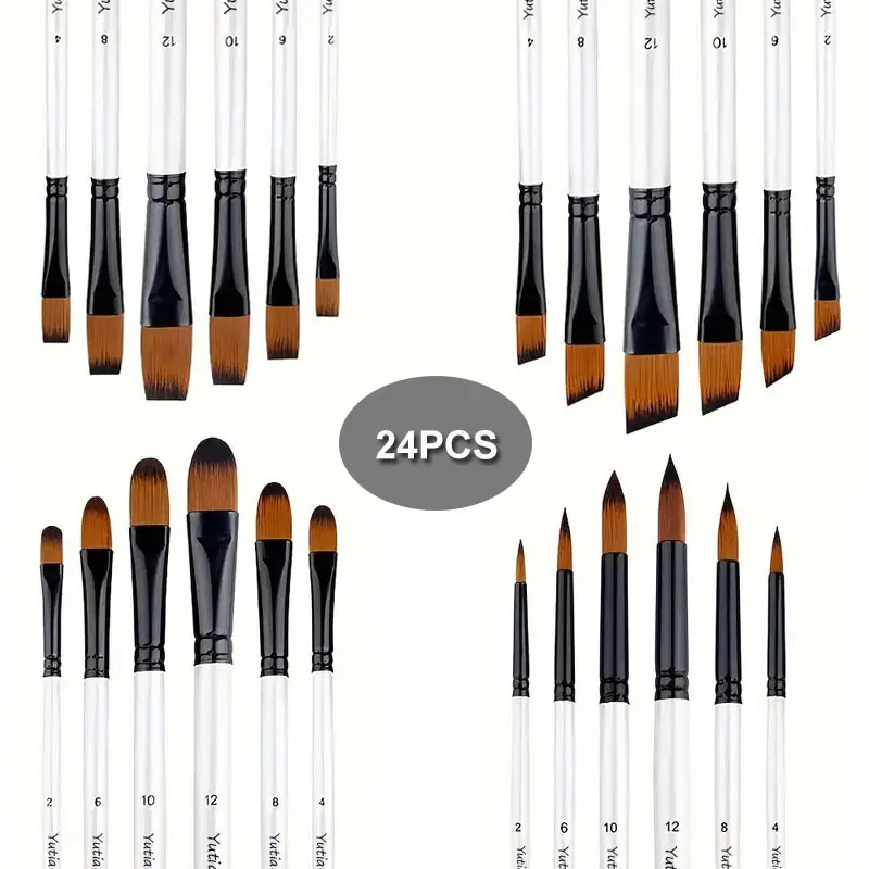 

Yutiars Professional Artist Paint Brush Set - 6/24 PCS, Nylon Bristles for Watercolor, Acrylic, Oil Painting, Crafts & Face Body