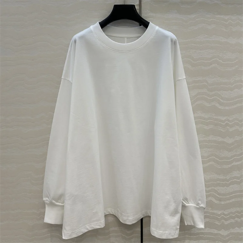 

Women's t-shirt New elastic knitted slim fit long sleeved top for autumn 2025 High quality pure cotton round neck pullover y2k