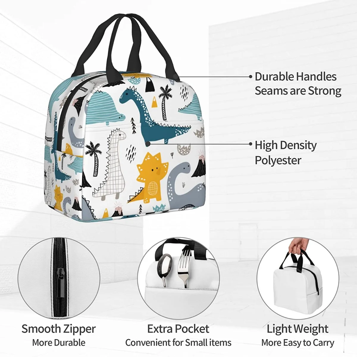 Cute Dinosaur Lunch Box - Insulated Lunch Bags for Kids Women Reusable Lunch Tote Bags, Perfect for School/Picnic/Beach/Travel