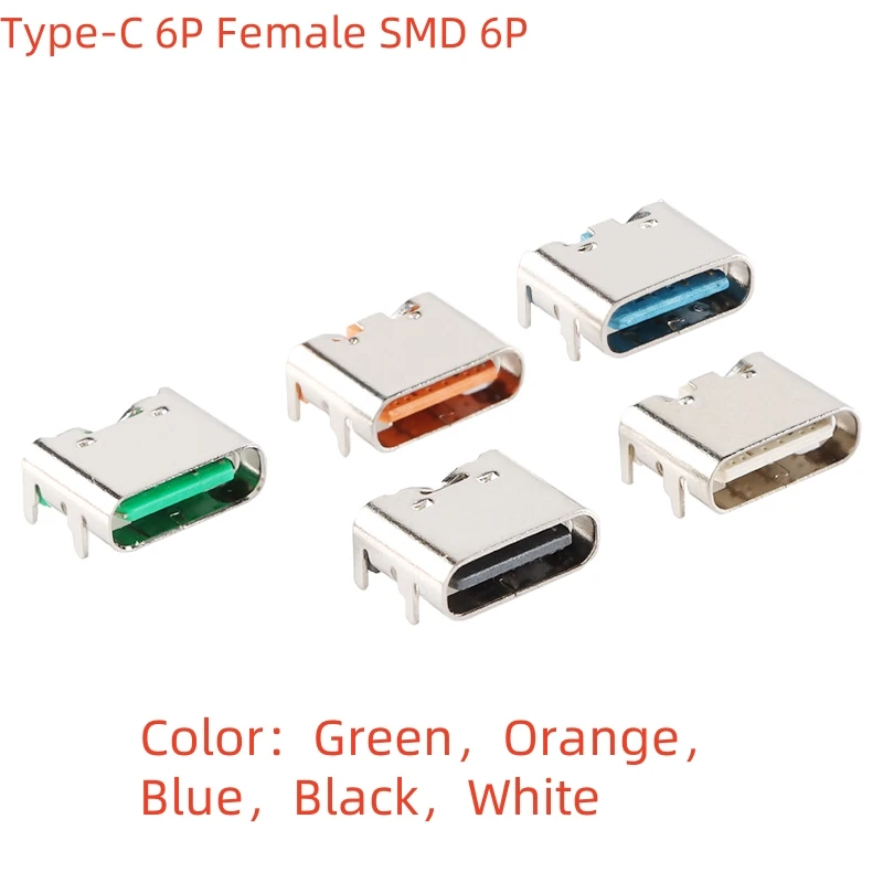 10PCS USB Type-C 6P female Connector SMT Socket Connector 6PIN simple fast charging socket USB connector