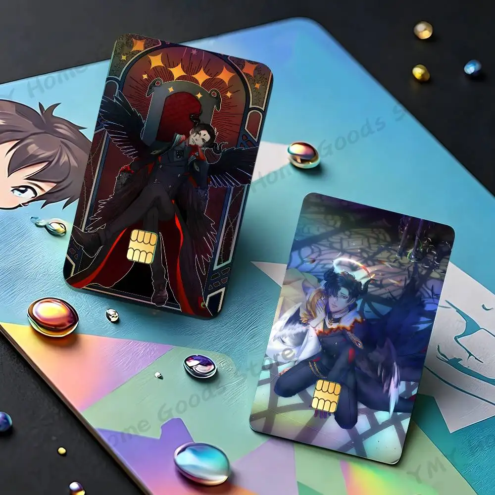 O-Obey Me Lucifer Holographic Laser Shinny Film Skin Cover Sticker for Debit Credit Card Bank Card