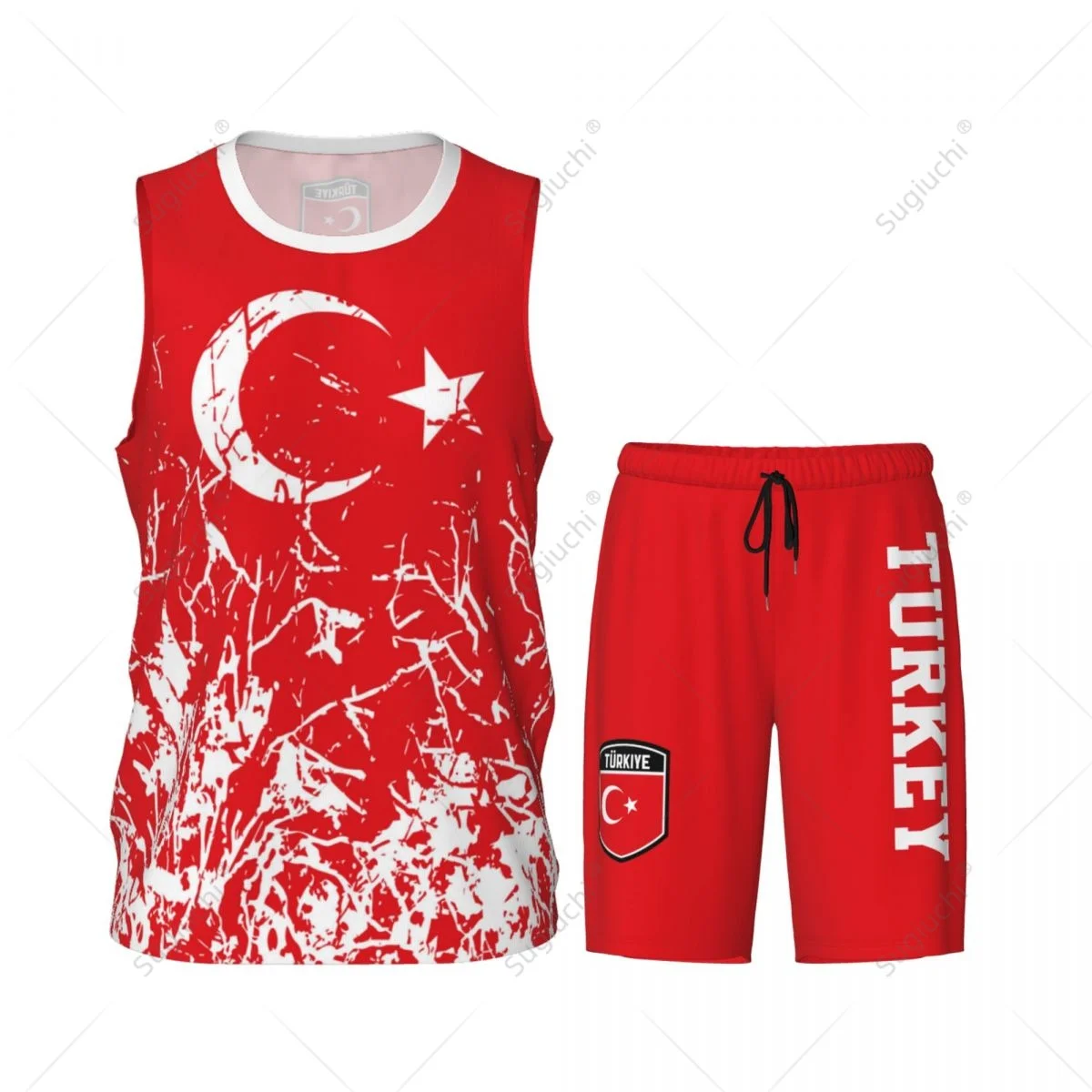 Team-up Turkey Flag Grain Men Basketball Jersey Set Shirt & Pants Sleeveless Custom Name Nunber Exclusive