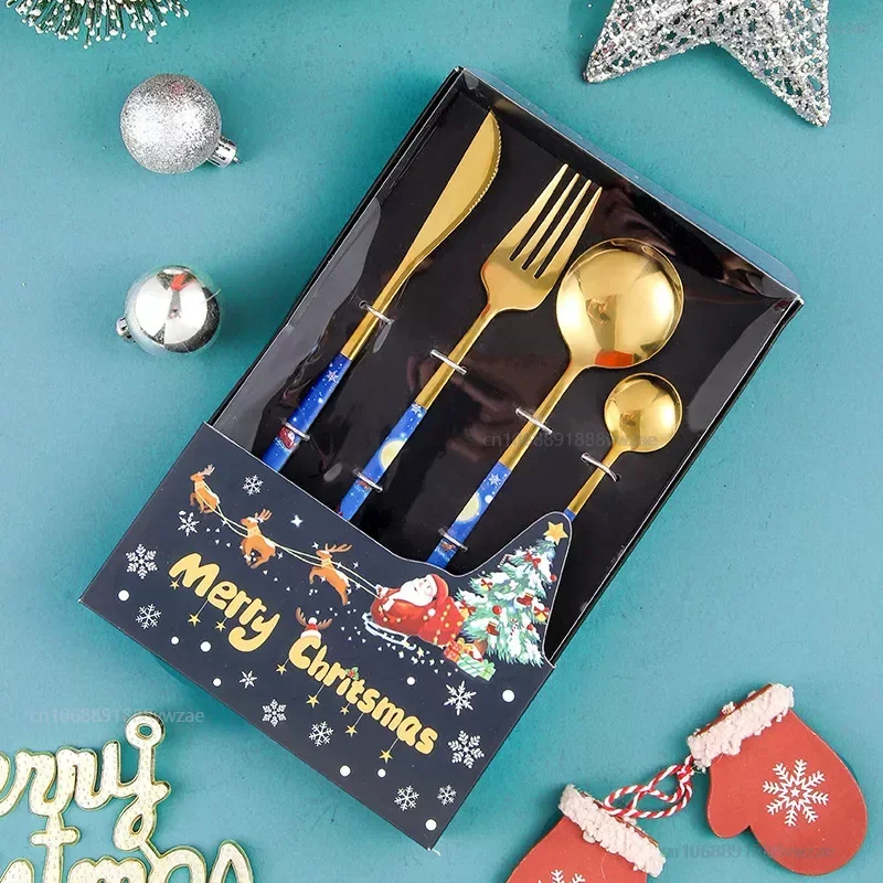 Mirror Golden Stainless Steel Cutlery Set Creative Christmas Personalized  Christmas Complete Dinner Dinnerware Set Cuisine