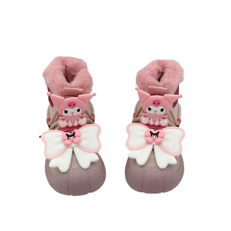 Chaussures en coton à baril moyen pour filles, bottes courtes épaisses Kawaii, chaussures décontractées pour enfants, mode de dessin animé Kuromi, garder au chaud, mignon, nouveau