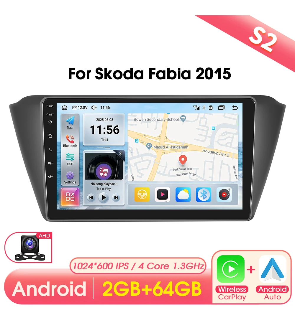 Podofo CarPlay Android Radio voor Skoda Fabia 2015 Auto Intelligent Systeem 2 Din GPS Auto Multimedia Speler BT FM
