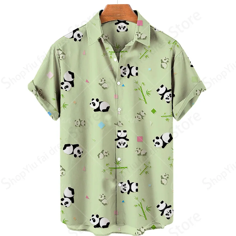 Animal Panda Print Hawaii Shirt Men Women Fashion Turn Down Collar Casual Beach Shirts Men\'s blouse Short Sleeve ALoha Clothing