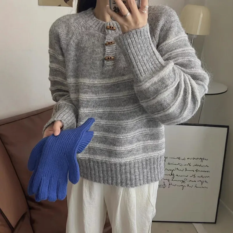 Pull Femmes Tendances 2025, modischer gestreifter Damenpullover, Frühling und Herbst, Strickwaren, Damenkleidung, Pullover, Langarm-Tops