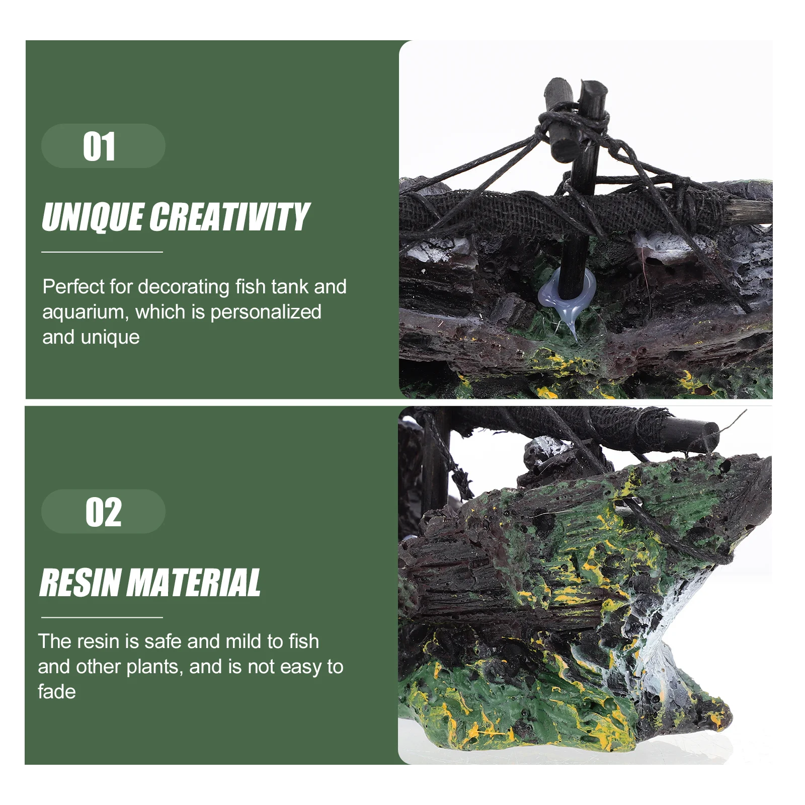 

Pirate Shipwreck Aquarium Decor Resin Made Fish Tank Cave Ornament Unique Lifelike Sunken Boat Decoration for Home Office Garden