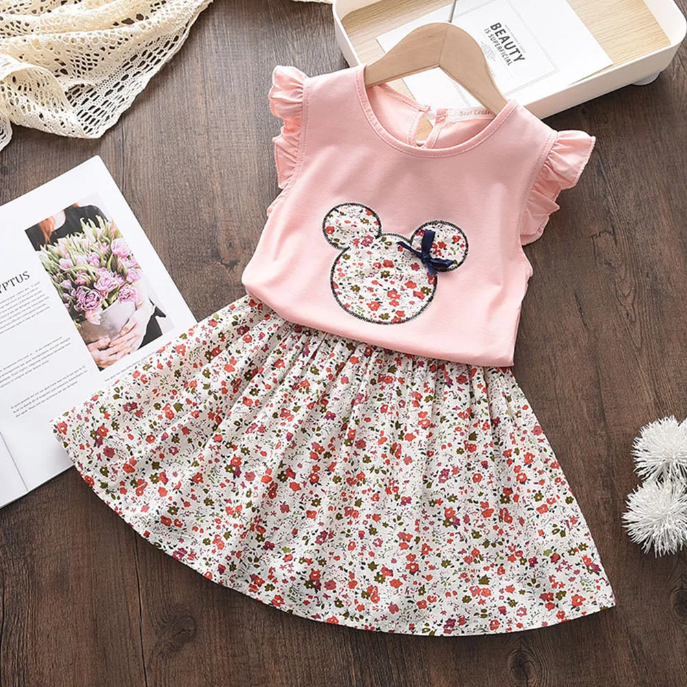 Bear Leader New Summer Casual Children Sets Chiffon Flowers Blue T-shirt Pants Girls Clothing Sets Kids Summer Set for 3-7 Years