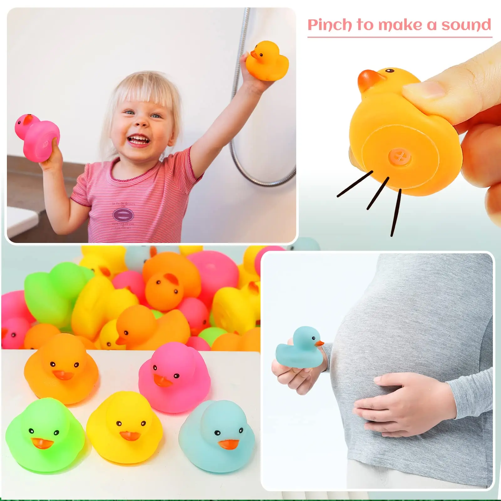 Mini conjunto de pato de borracha para crianças, brinquedo colorido Duckies para crianças, flutuador e squeak, pequena festa na piscina, 50pcs