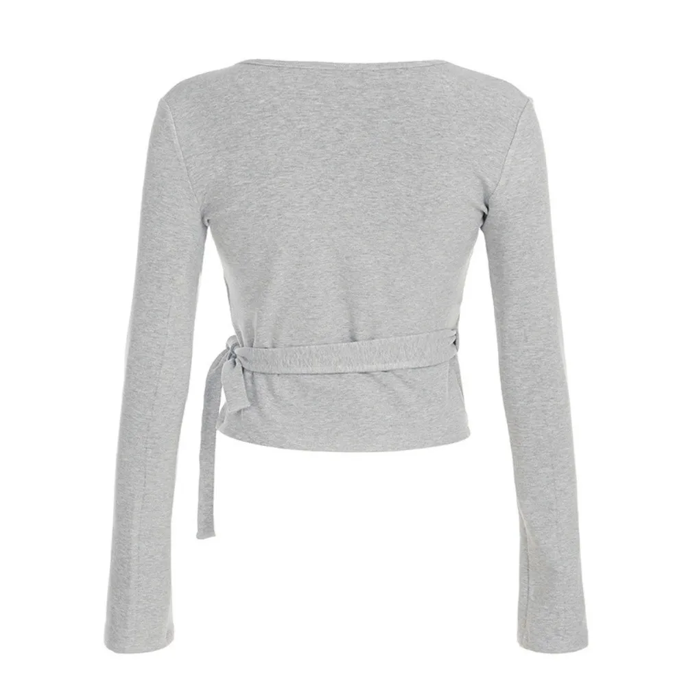 

Модный спортивный комплект с длинным рукавом и расклешенными манжетами в корейском стиле: удобная свободная пижама для девушек