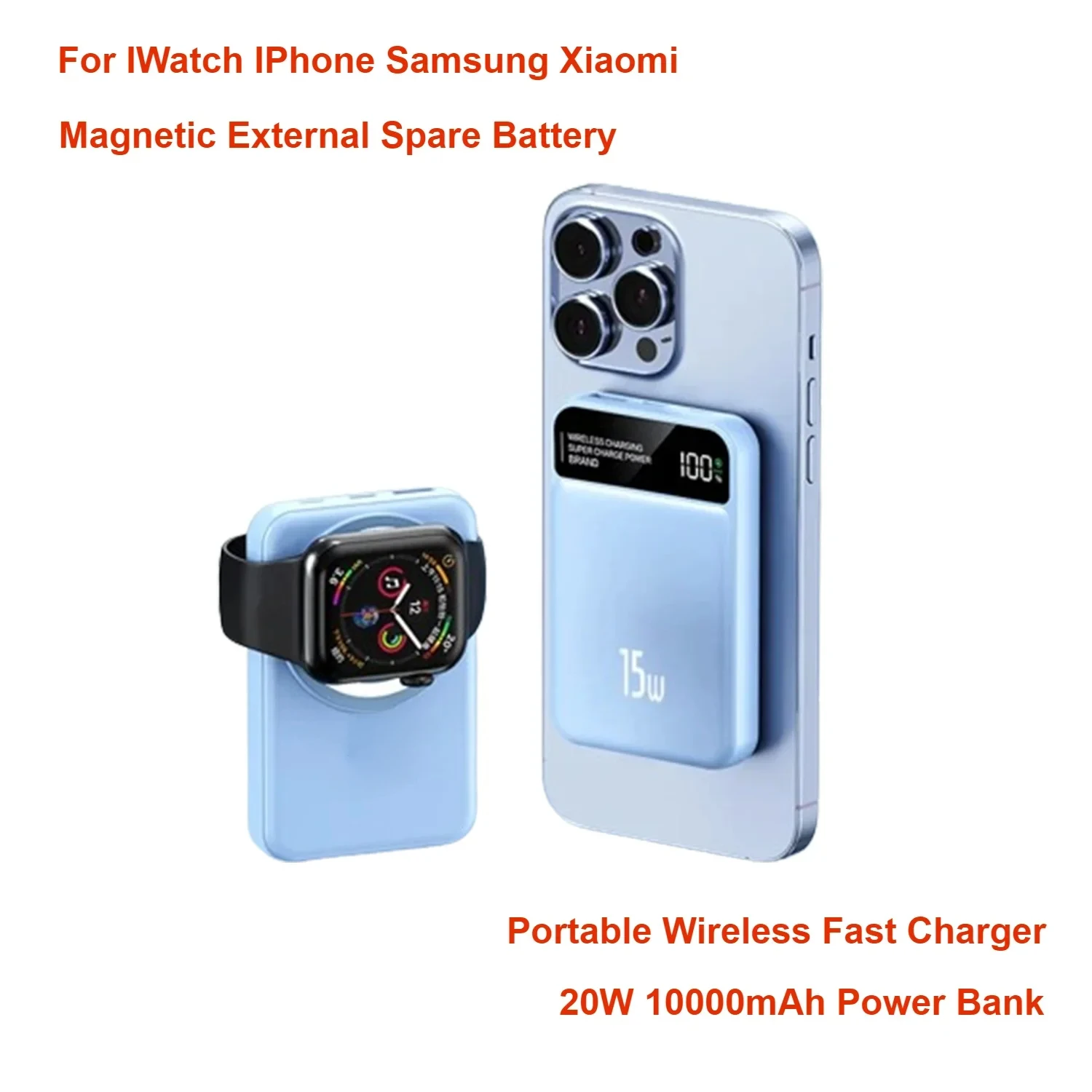 

For IWatch IPhone Samsung Xiaomi Magnetic USB C PD20W External Spare Battery Portable Wireless Fast Charger 10000mAh Power Bank