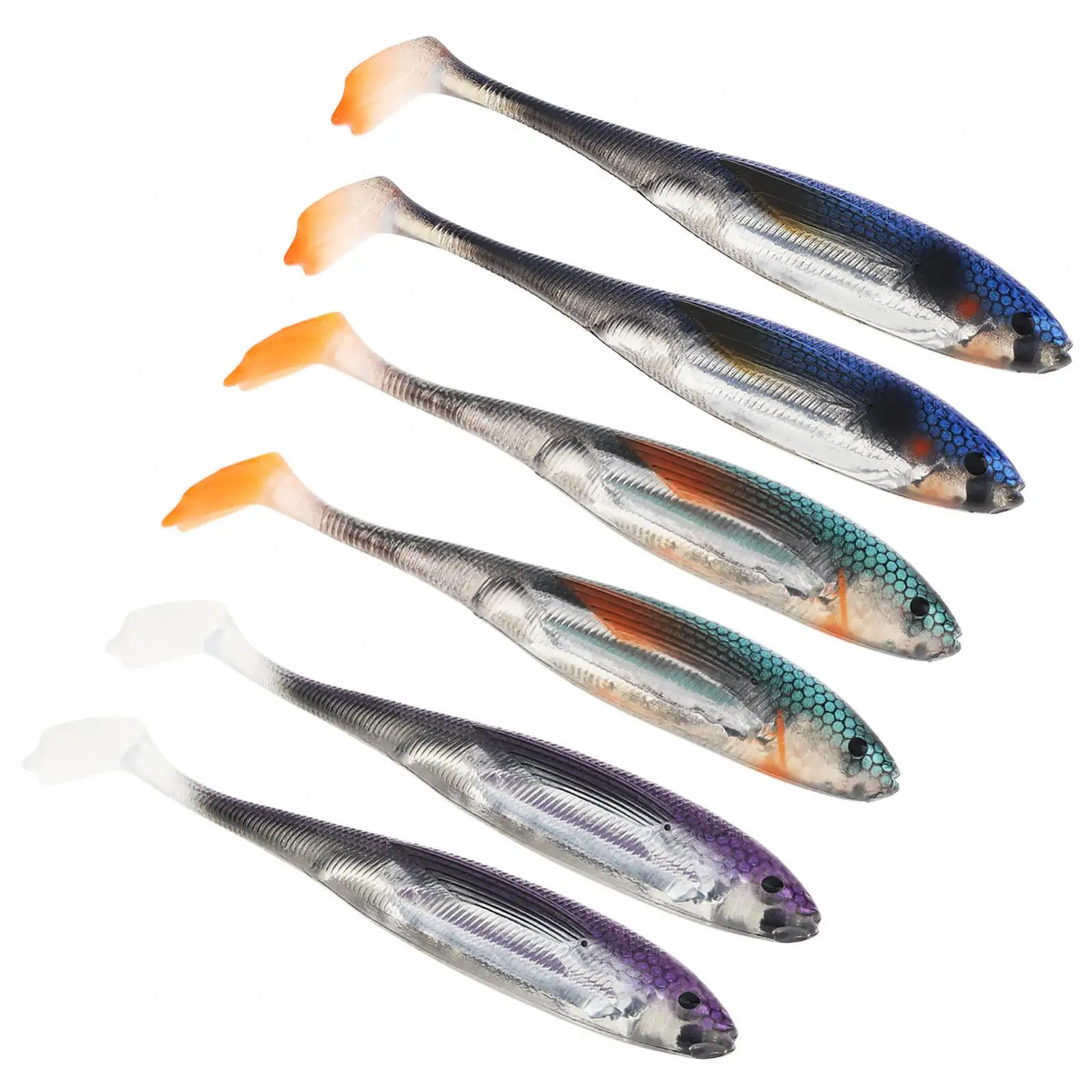 6pcs 12.5cm / 4.9inch Soft Plastic Swimbait T Tail Flying Fish Lures for Perch / Mandarin Fish / Carp, Soft Bass Swim Bait