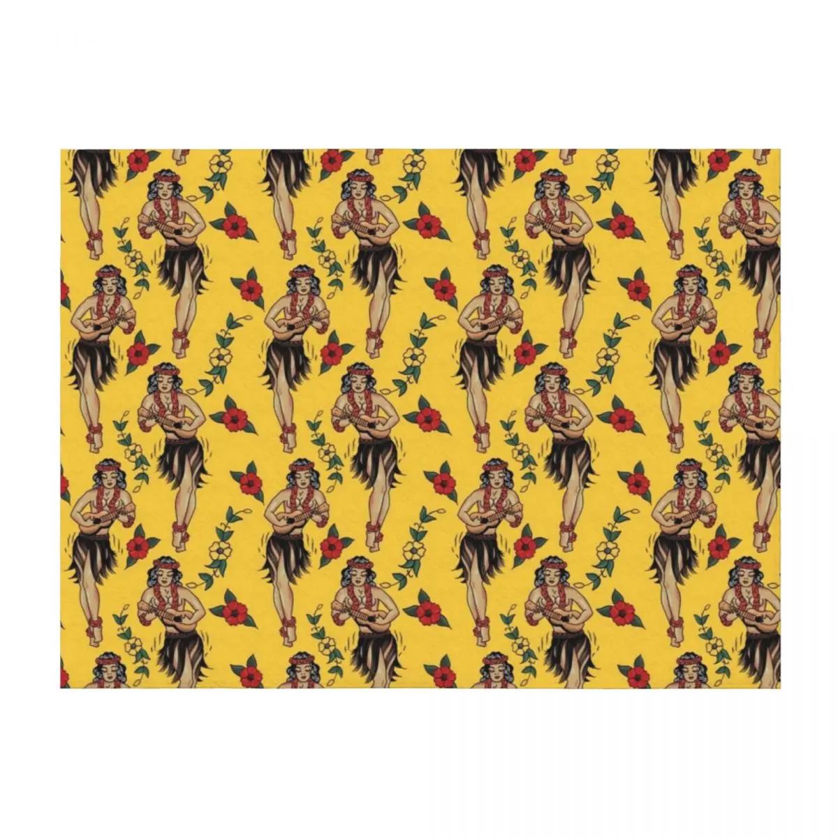 

Jerry’s Traditional Aloha Hula Girls In Hawaii Pattern In Yellow Throw Blanket Thermal Fashion Sofas Sofa Quilt Plush Blankets