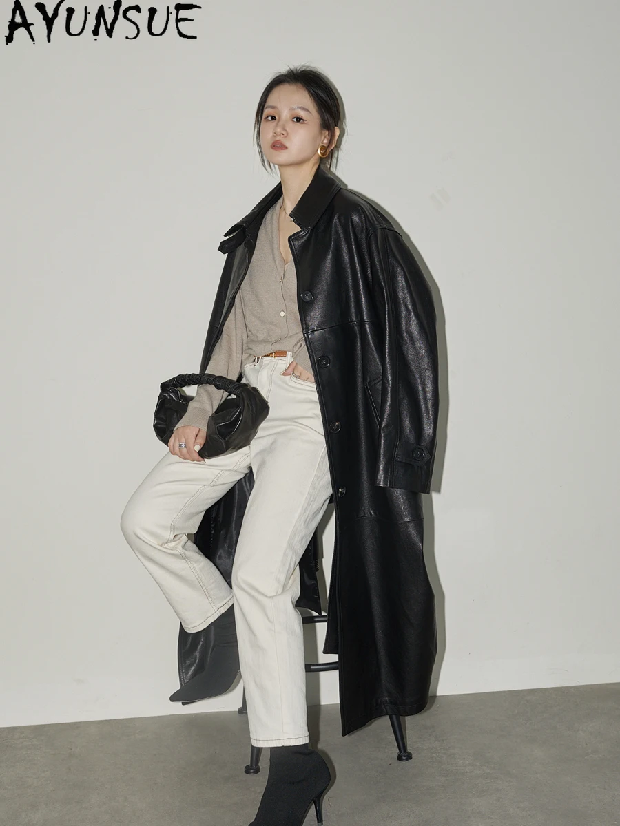 AYUNSUE veste en cuir véritable femmes 2025 tannage végétal mi-long Trench manteau femmes manteau printemps automne vêtements gilet court