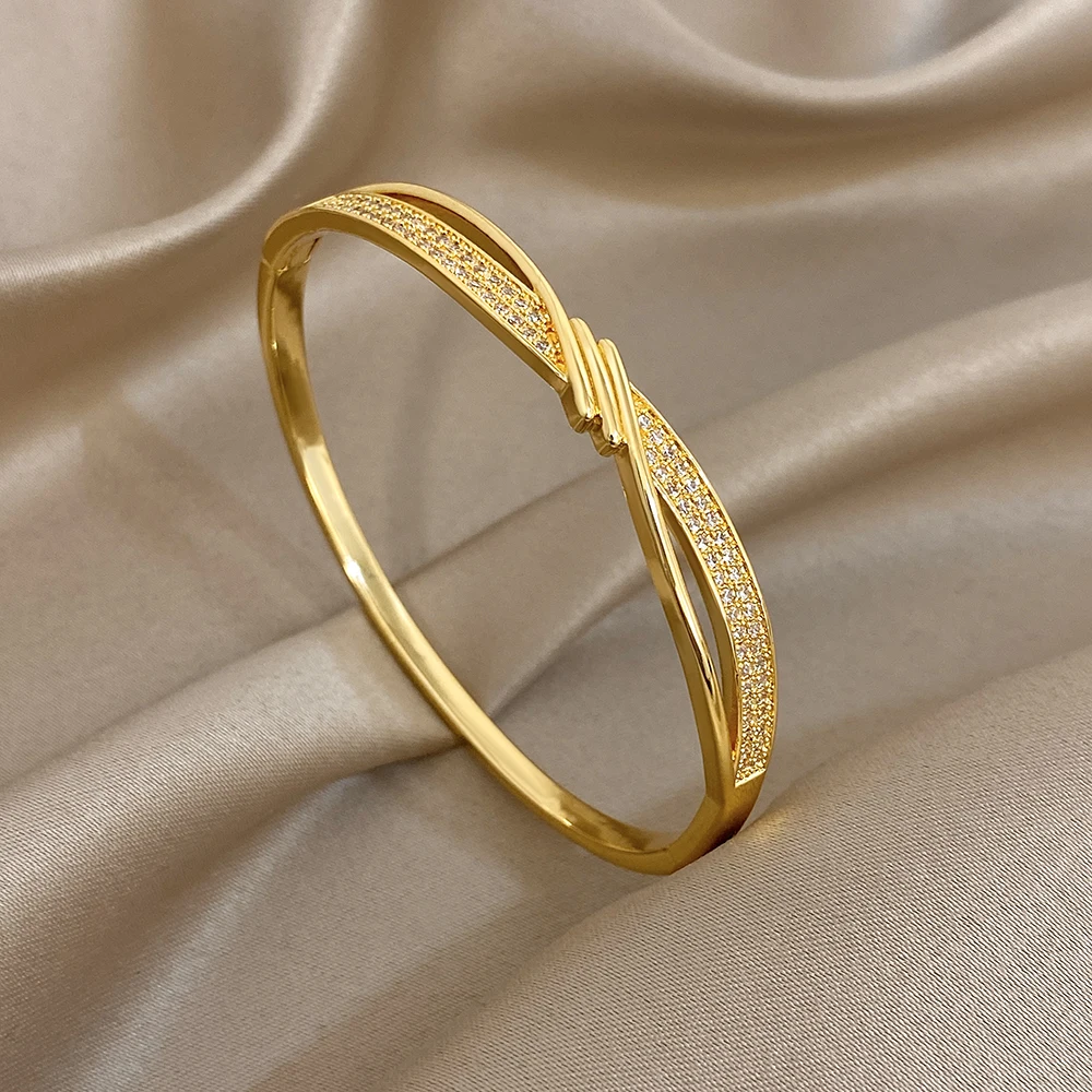 

DODOHAO Elegant Shiny Rhinestone Irregular Bracelet Women Vintage Geometric Gold Color Cuff Bangle Bracelet Fashion Jewelry Gift