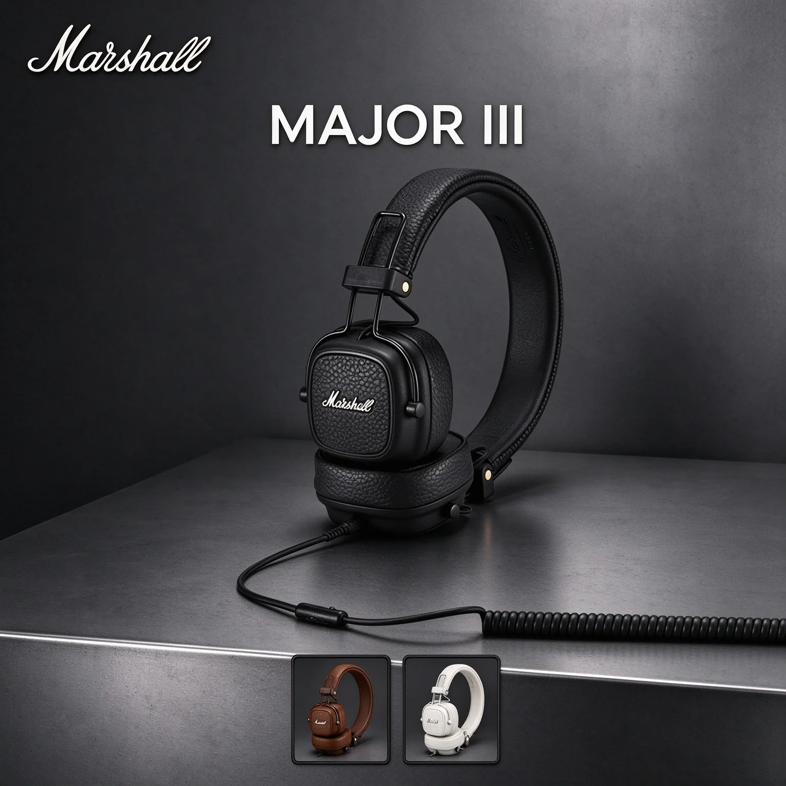 Marshall MAJOR III Bluetooth On-Ear Headphones aptX Foldable Headset 30H Playtime Built-in Mic 3.5mm Wired Cable Retro Headphone