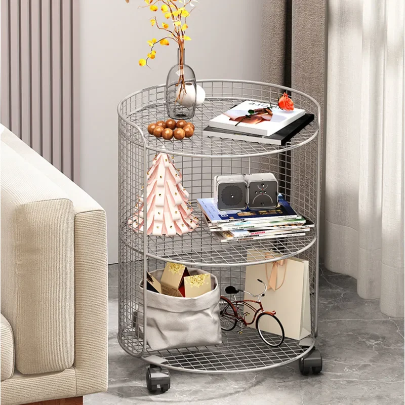 Living Room Sofa Side Table Removable Small Bedroom Nightstand Multilayer Round Auxiliary Cart With Wheels