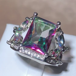 925 Stamp Gothic Dazzling Square Zirconia Women's Ring Multicolor Crystal Engagement Ring Party Jewelry Accessories