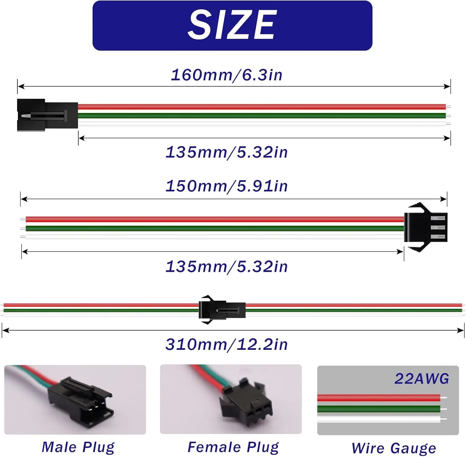 20 أزواج JST SM 3 دبوس 15 سنتيمتر موصلات ل WS2812B WS2811 WS2812 WS2814 SK6812 FOCB CCT LED قطاع أنثى ذكر 15 سنتيمتر 22awg سلك