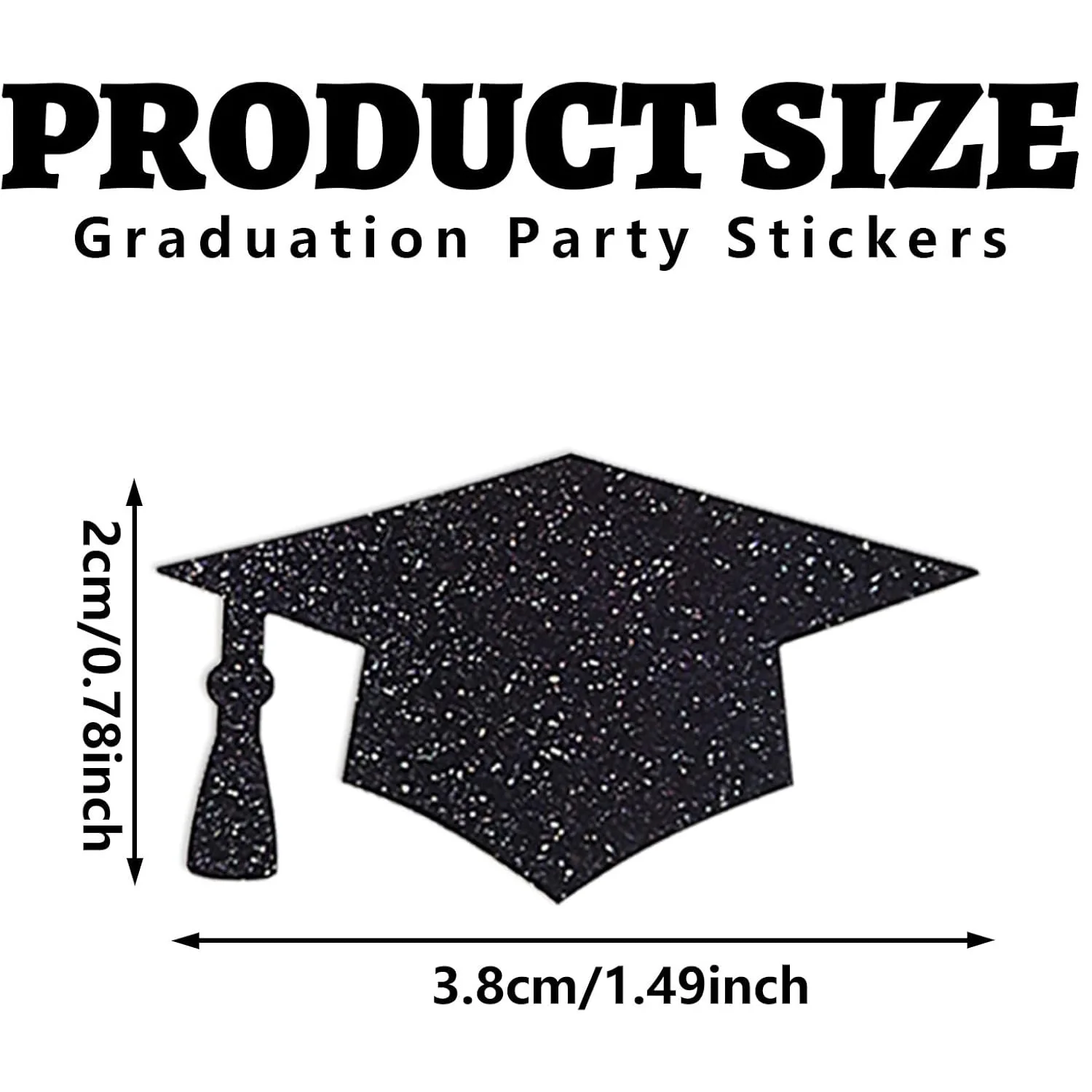 JCAC 500pcs/roll 1.5 Inch Black Holographic Graduation Cap Party Stickers, Self-Adhesive Seal Labels