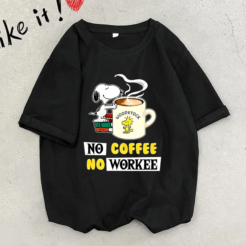 

Snoopys Adult T-Shirt Black Anime Merch Men Women Short Sleeve Top Summer Fashion Female Basics Clothes Birthday Gifts