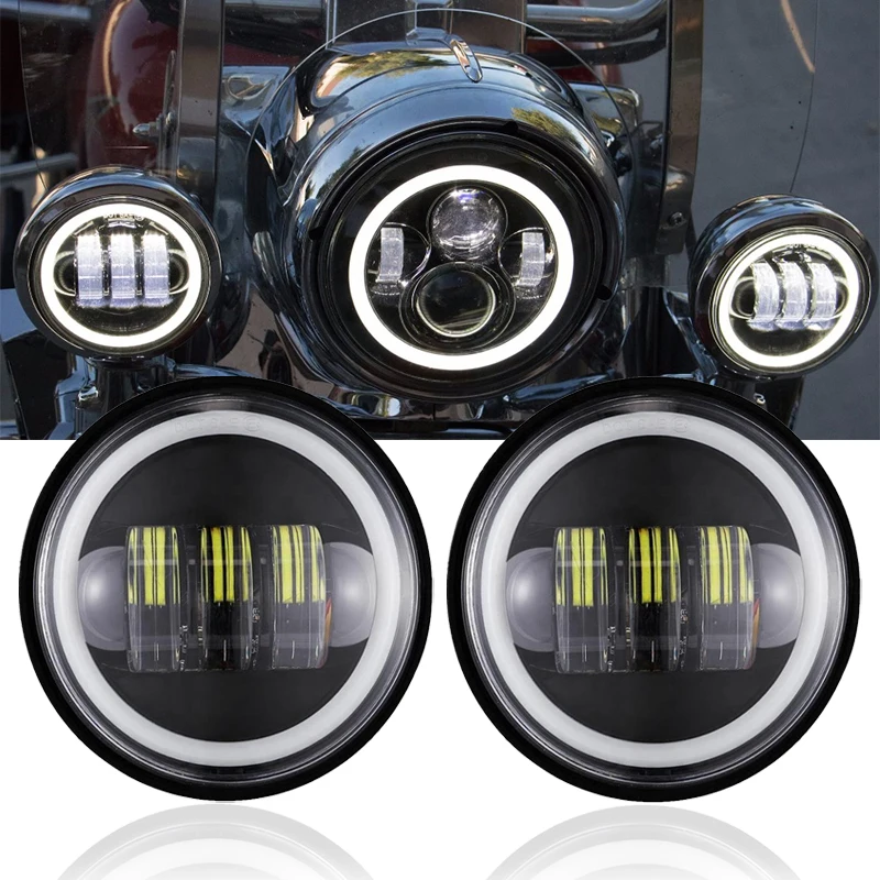 2X 4.5 Inch LED Fog Lights Projector Auxiliary Moto Headlight Motorcycle Passing Fog Light Lamps With DRL For FLHTCU FLSTC FLHRC