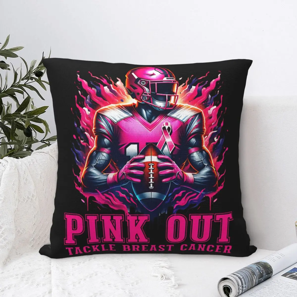 Pink Out Tackle Breast Cancer Awareness American Football Pillow Cases Cushion Cover Decorative Throw Pillow Case Cover for Home