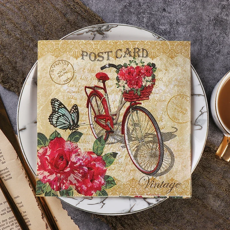 Retro European Bicycle Printing Napkins Colorful Paper Towels Pure Wood Pulp Paper Western Restaurants and Hotels with Paper 33