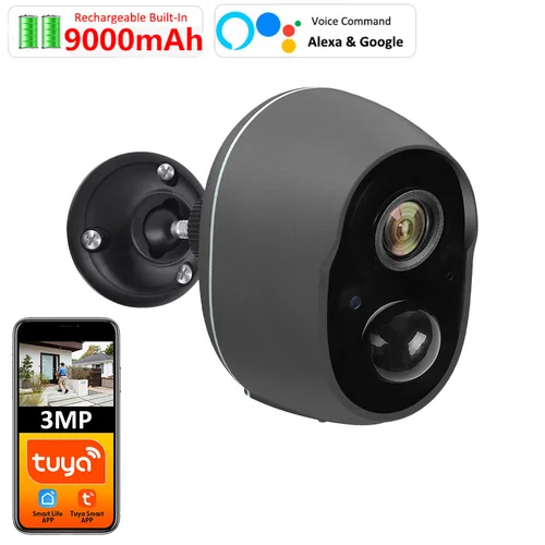 9000mAh Tuya Smart Life APP alimentado por batería IP65 WIFI al aire libre 3MP sirena de vigilancia CCTV PIR cámara de detección de movimiento Alexa Google