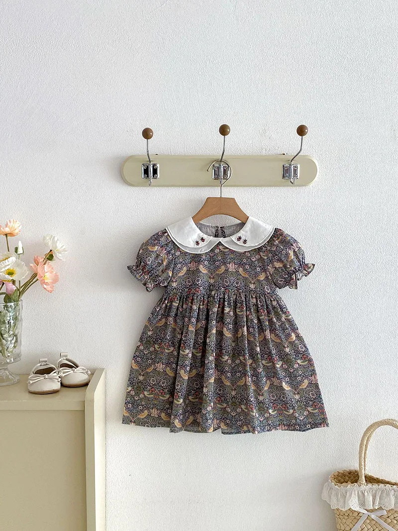 

MILANCEL New Summer Kids Dress 9M-4T Sweet Floral Girls Princess Dress Pastoral Style Loose Baby Clothes Toddler Cotton Outwear